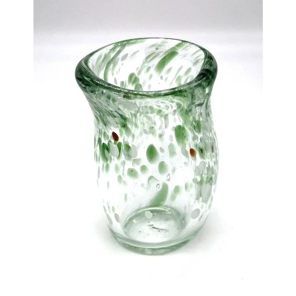 Art Glass Hand Blown Heavy Glass Vase Green & White Swirl 4